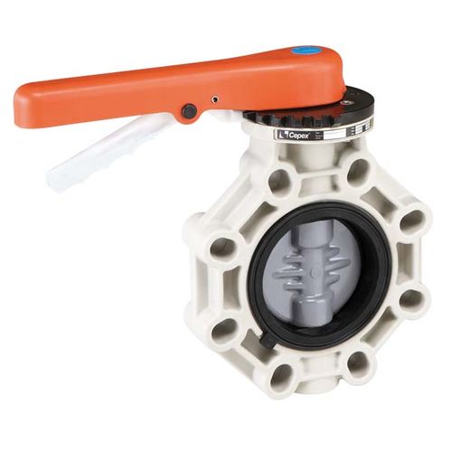 VALVULA BORBOLETA SERIE INDUSTRIAL PN10 (COMPORTA PP-H) EPDM O-RINGS D 63MM-75MM - CEPEX 71996