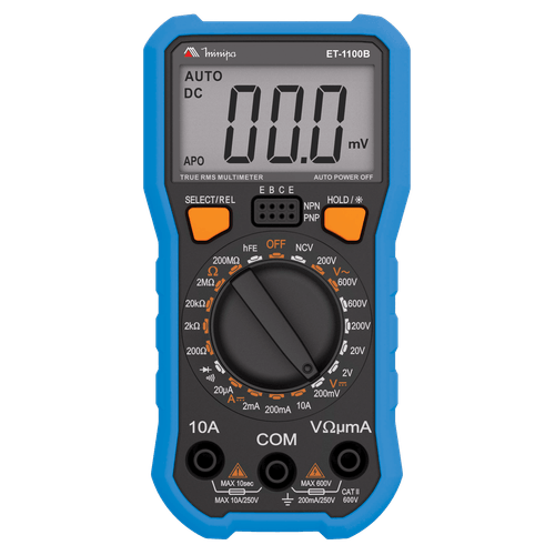Multímetro Digital 3 ½D – Teste de NCV e hFE / Corrente DC / Resistência 200MOhms - ET-1100B - Minipa