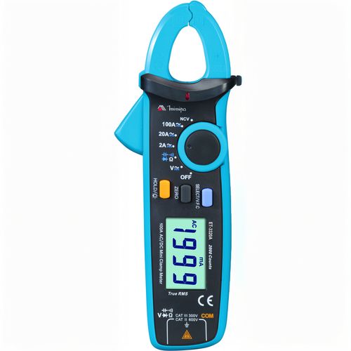 Alicate Amperímetro Dig.3 1/2D /CAT III 300V/Display Iluminado / True RMS / Função NCV - ET-3320A - Minipa