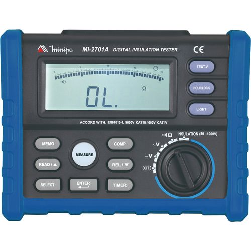 Megômetro Digital/ Iluminação/Teste ACV e DCV/ Memória de 20 registros  
 Medidas até 10G? - MI-2701A - Minipa