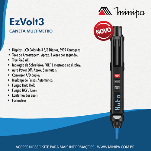 Caneta Multímetro - CAT III - EZ VOLT 3 - Minipa
