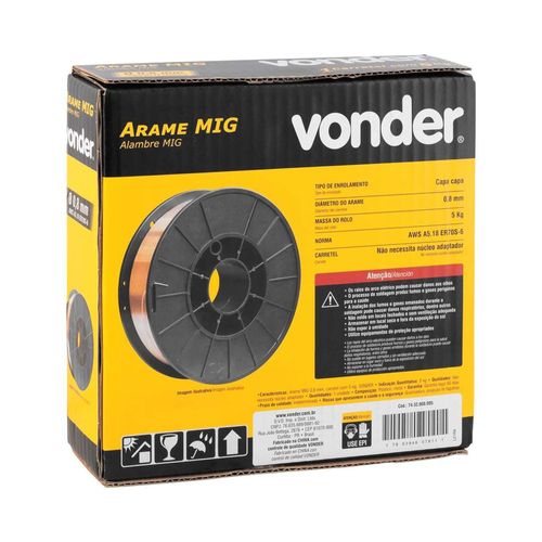 Arame Mig/Mag 0,8 Mm, Carretel Plástico Com 5 Kg, Vonder - 7432008005