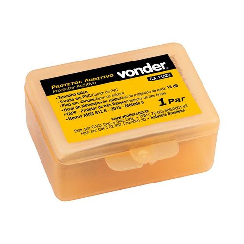 Protetor Auditivo Tipo Plug, De Silicone, Com Cordão Em PVC, Vonder - 7045005000